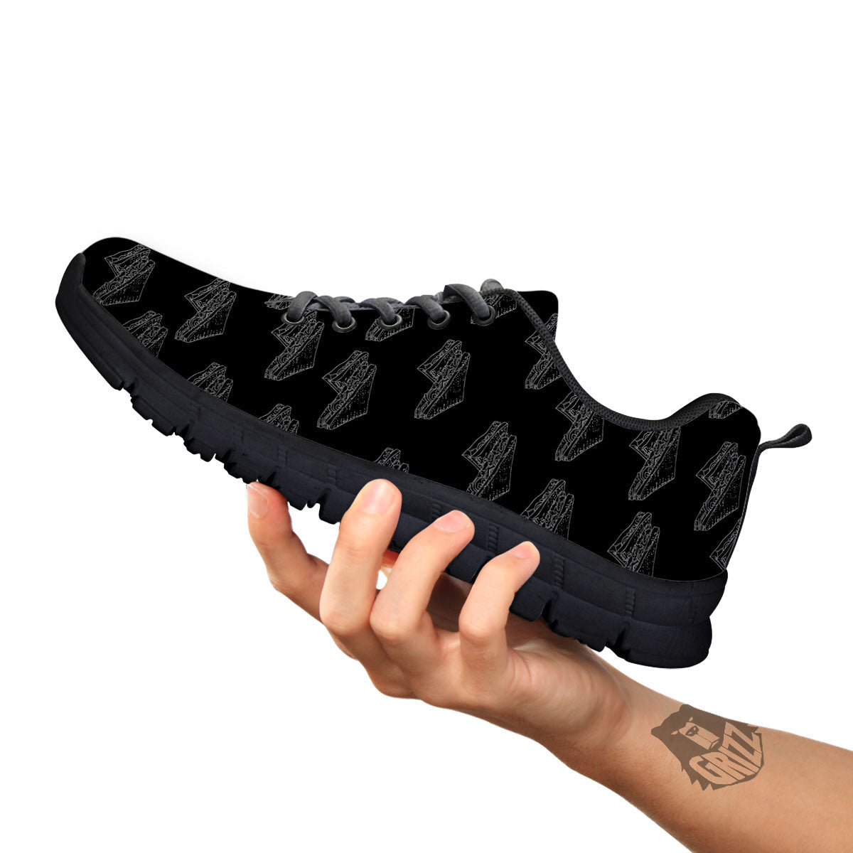 Sandwich Black Doodle Print Pattern Black Sneaker-grizzshop
