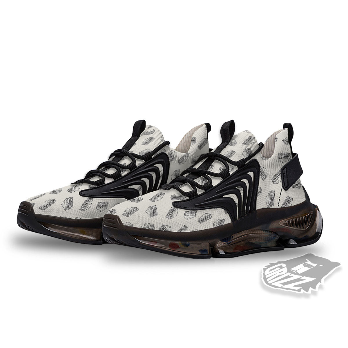Sandwich Grey Doodle Print Pattern Black Gym Shoes-grizzshop