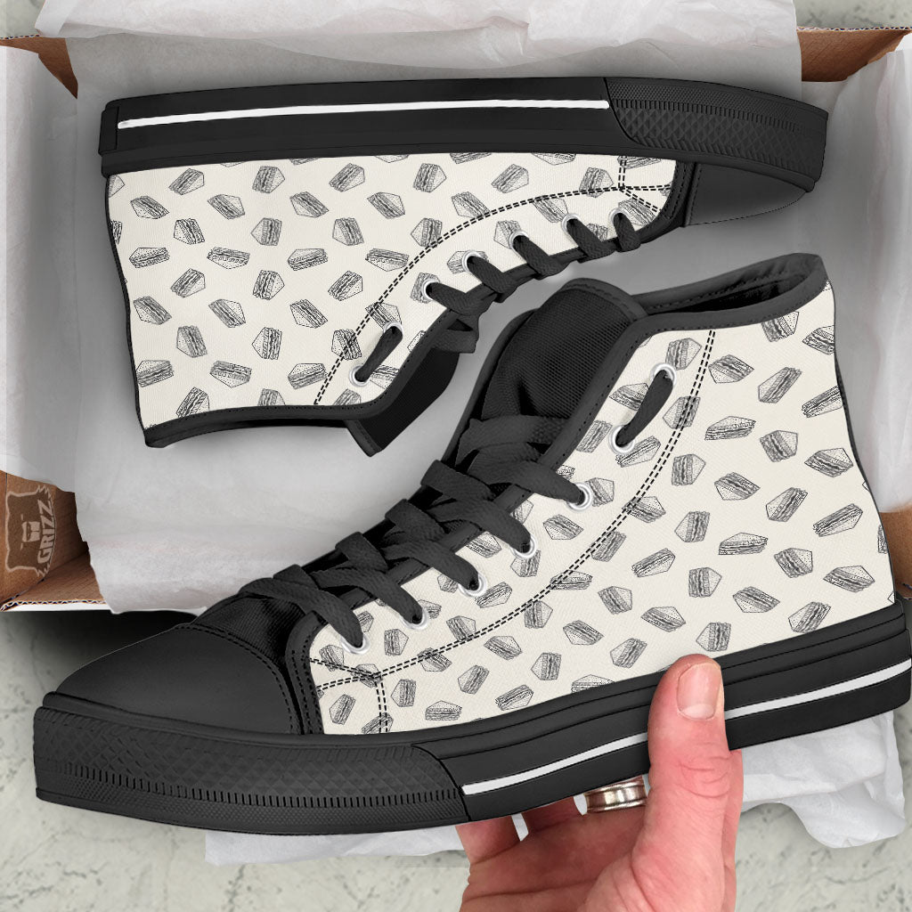 Sandwich Grey Doodle Print Pattern Black High Top Shoes-grizzshop