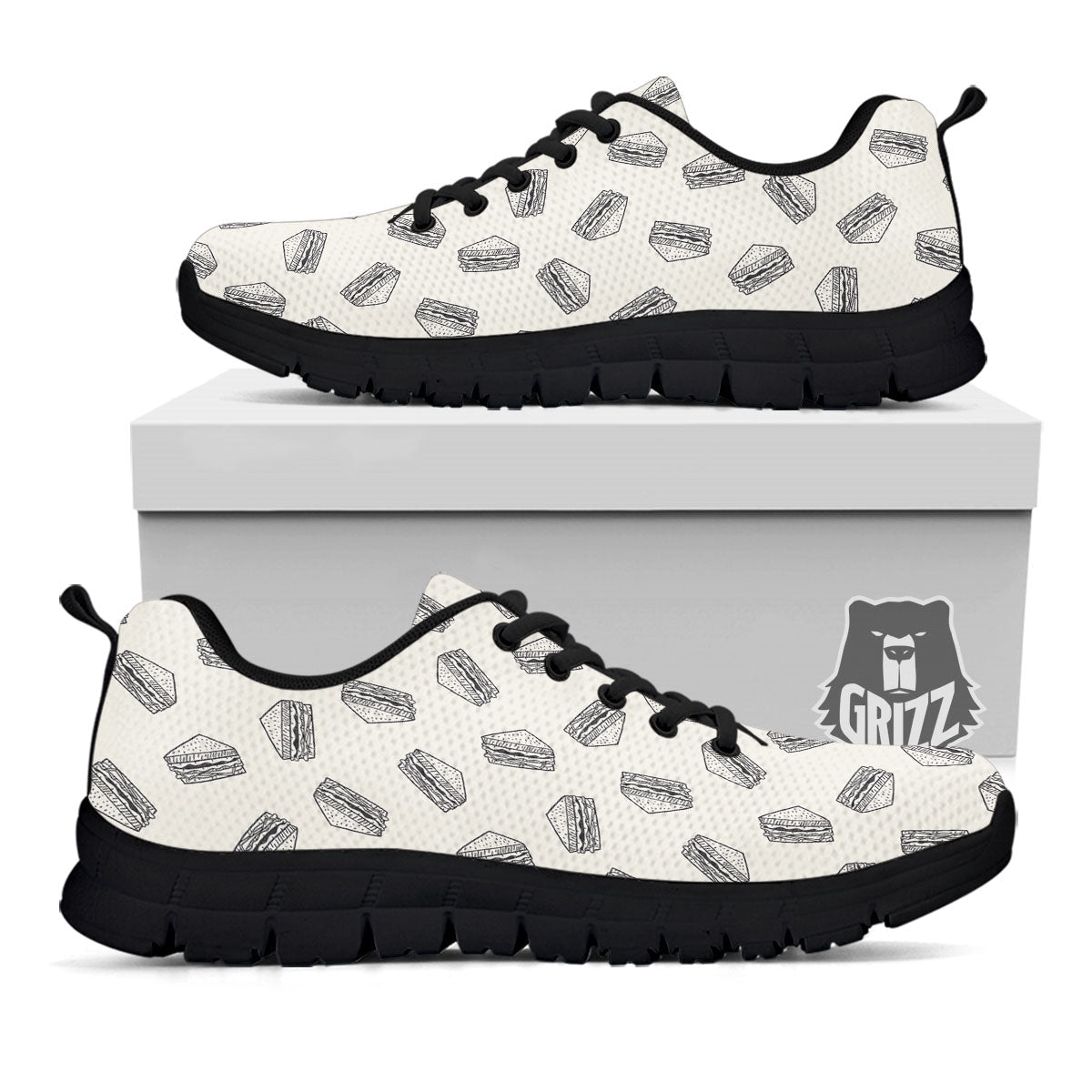 Sandwich Grey Doodle Print Pattern Black Sneaker-grizzshop