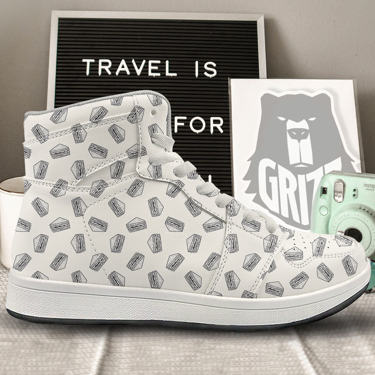 Sandwich Grey Doodle Print Pattern High Top Sneakers-grizzshop