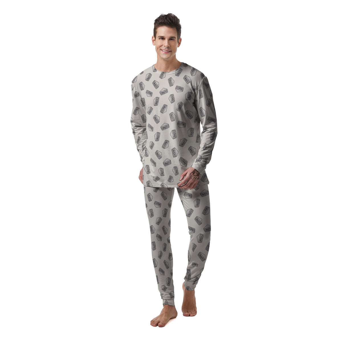 Sandwich Grey Doodle Print Pattern Men's Pajamas-grizzshop