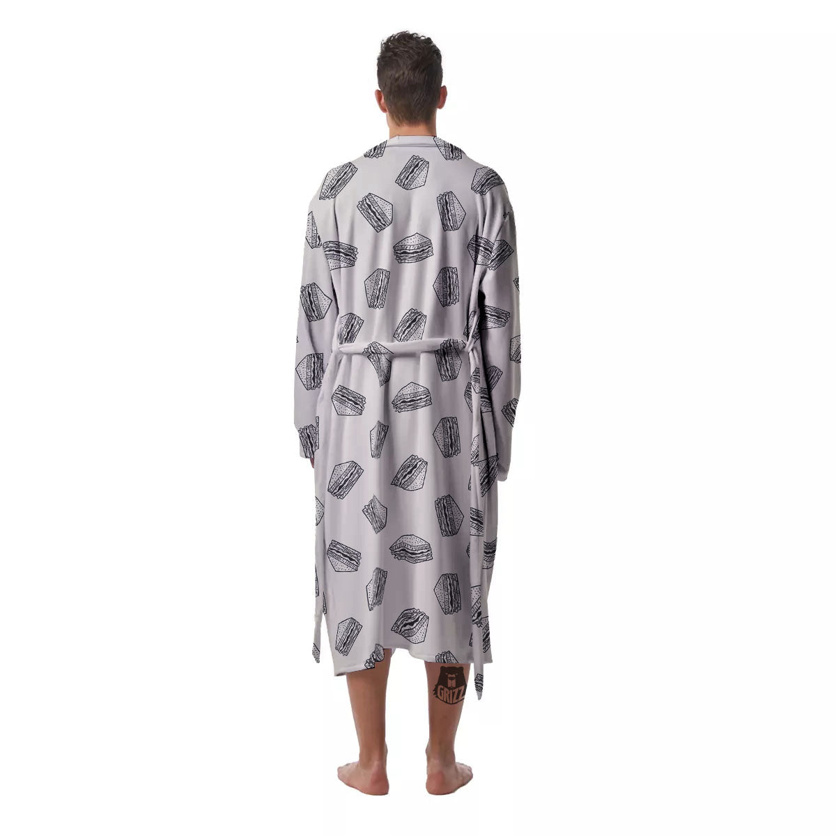 Sandwich Grey Doodle Print Pattern Men's Robe-grizzshop