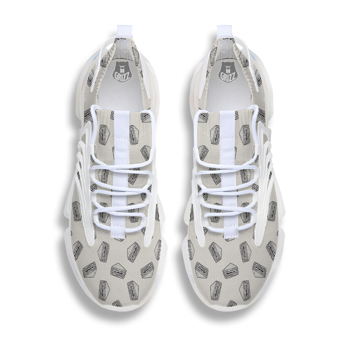 Sandwich Grey Doodle Print Pattern White Gym Shoes-grizzshop