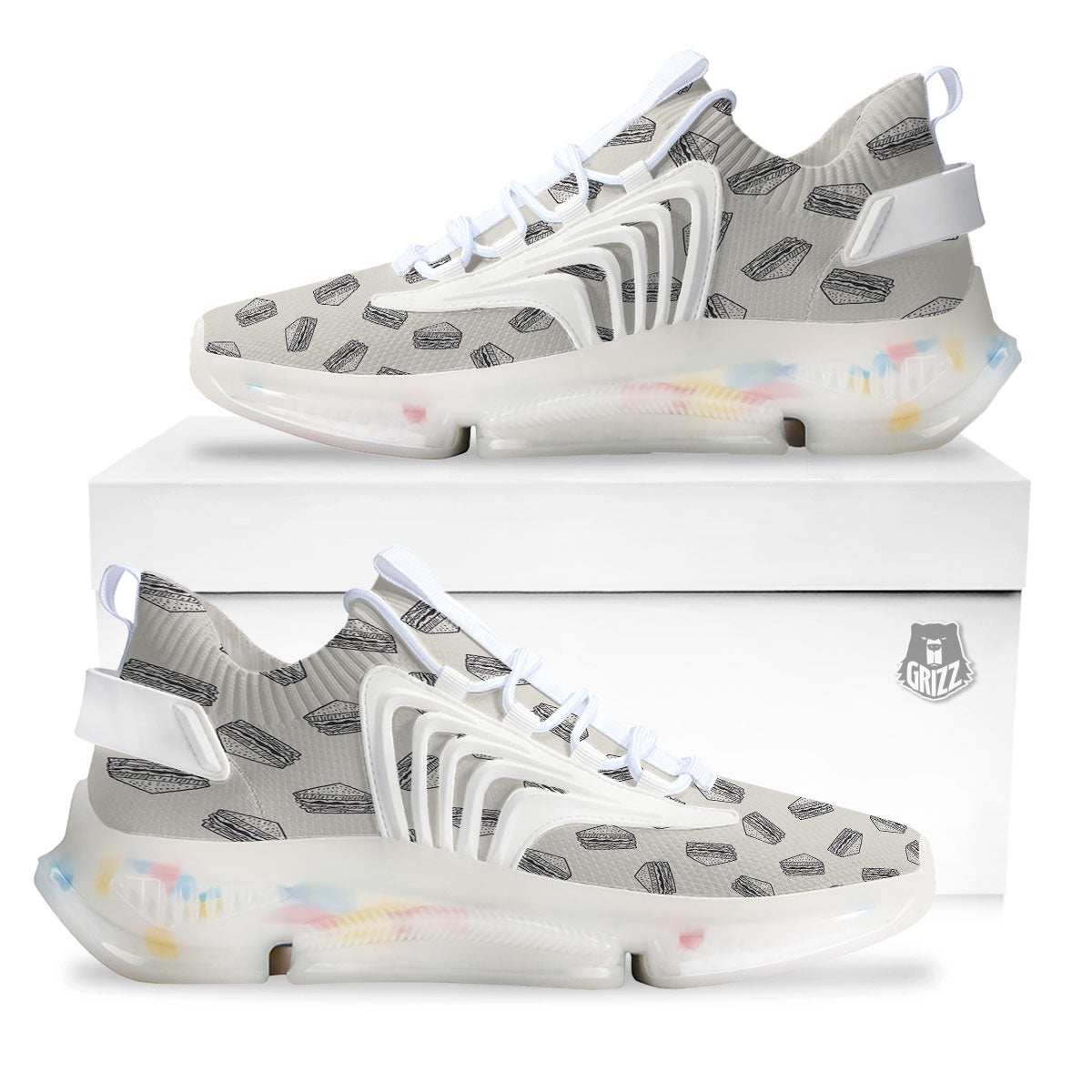 Sandwich Grey Doodle Print Pattern White Gym Shoes-grizzshop