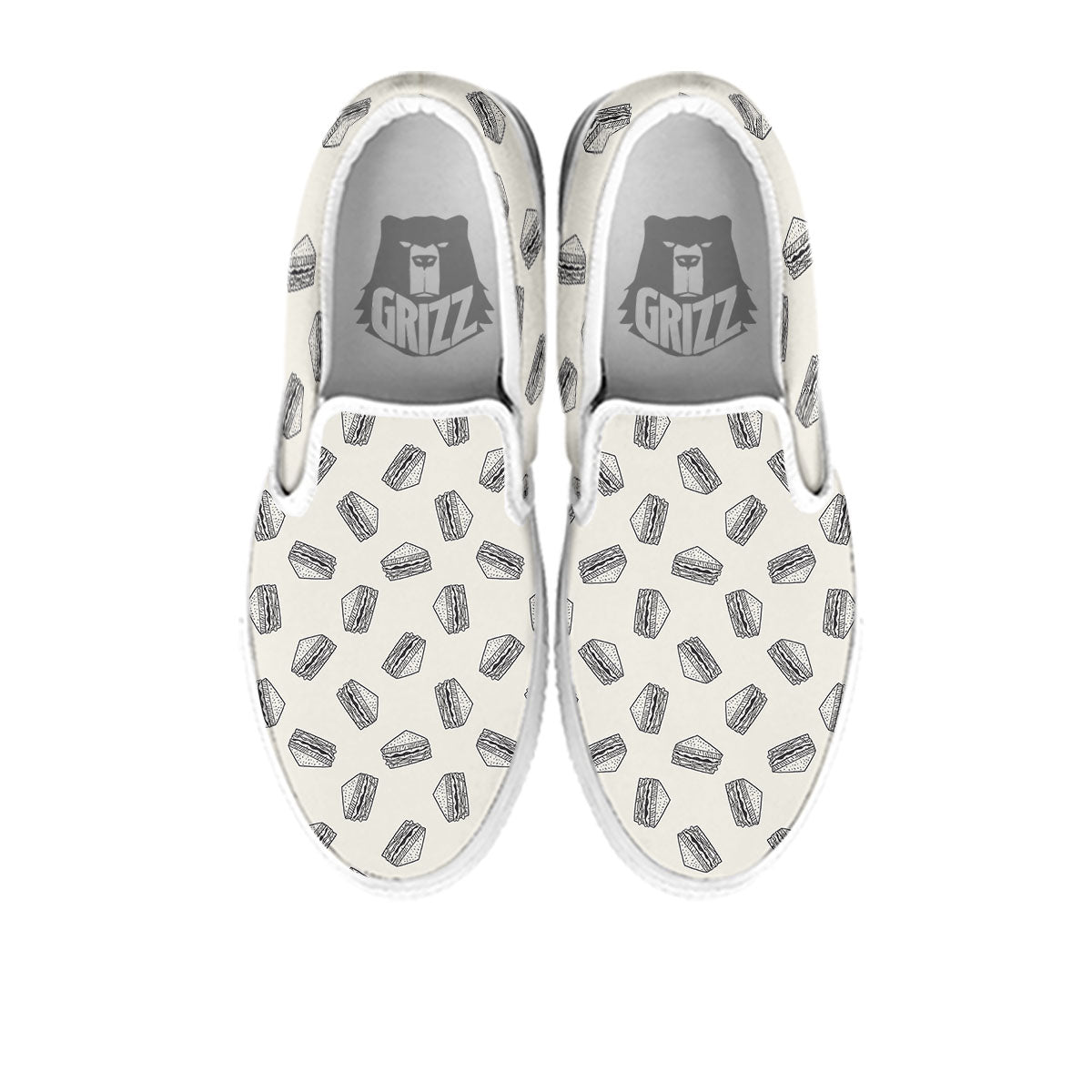 Sandwich Grey Doodle Print Pattern White Slip On Shoes-grizzshop