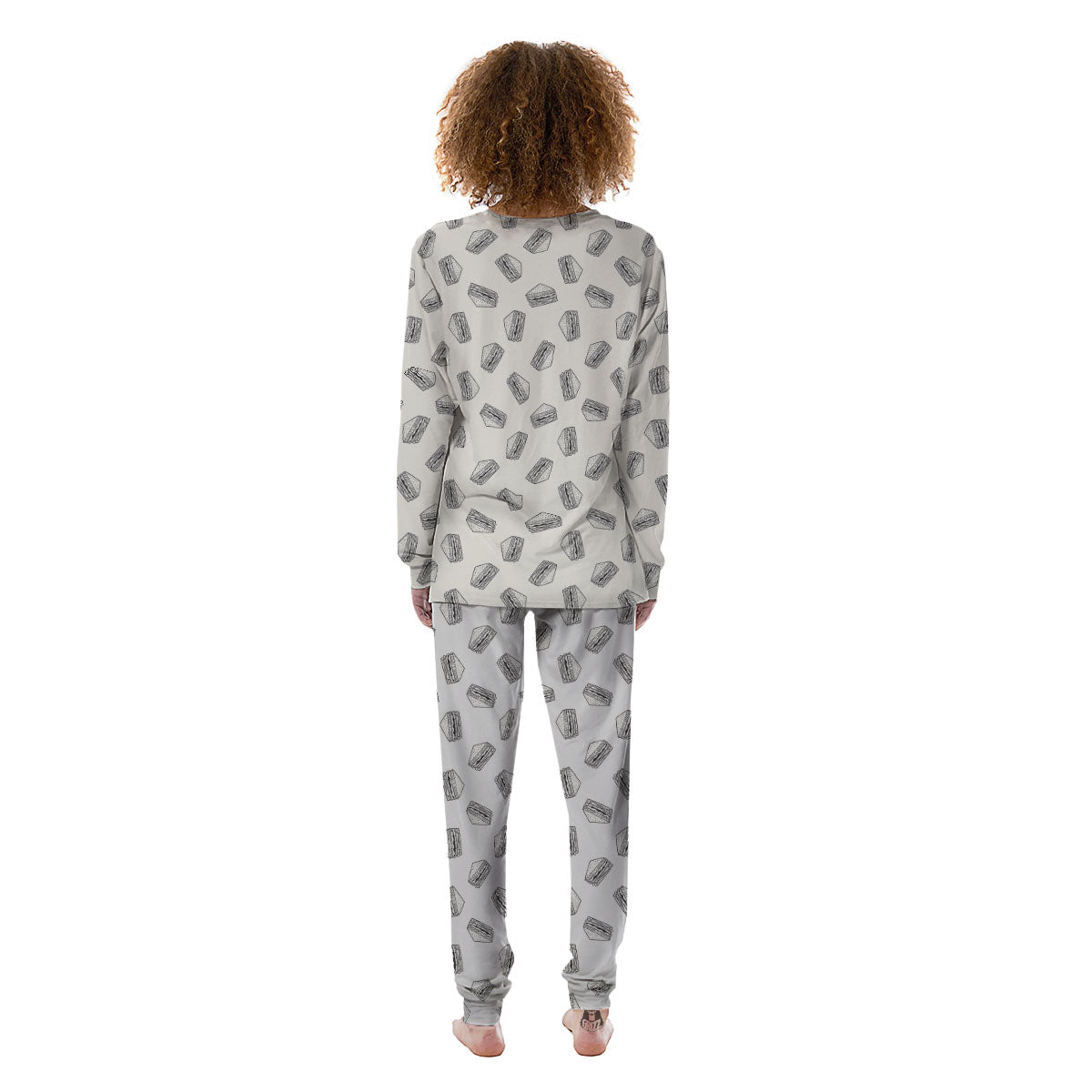 Sandwich Grey Doodle Print Pattern Women's Pajamas-grizzshop