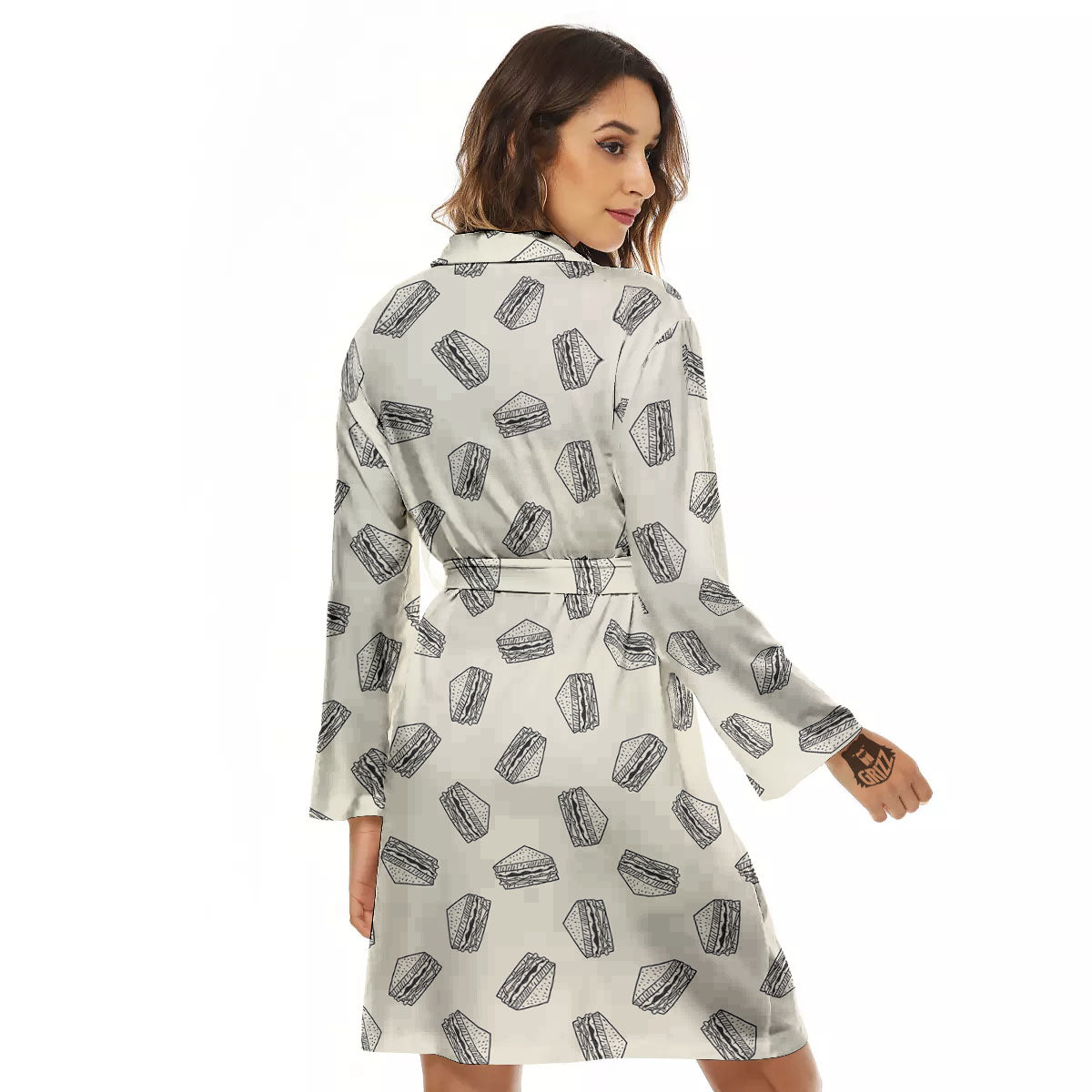 Sandwich Grey Doodle Print Pattern Women's Robe-grizzshop