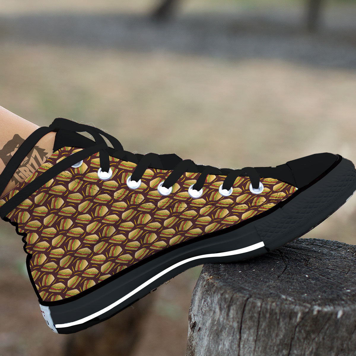 Sandwiches Brown Print Pattern Black High Top Shoes-grizzshop