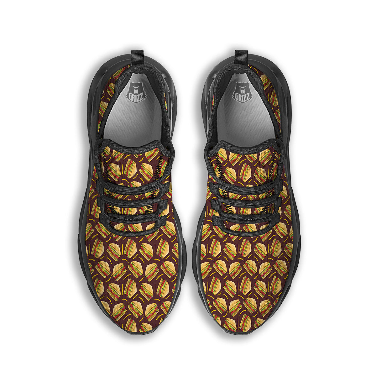 Sandwiches Brown Print Pattern Black Running Shoes-grizzshop