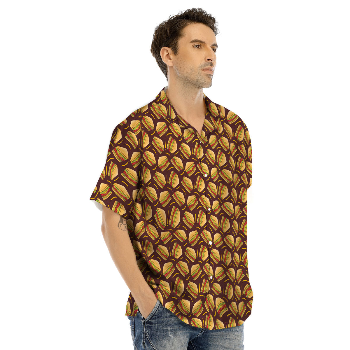 Sandwiches Brown Print Pattern Men's Hawaiian Shirt-grizzshop