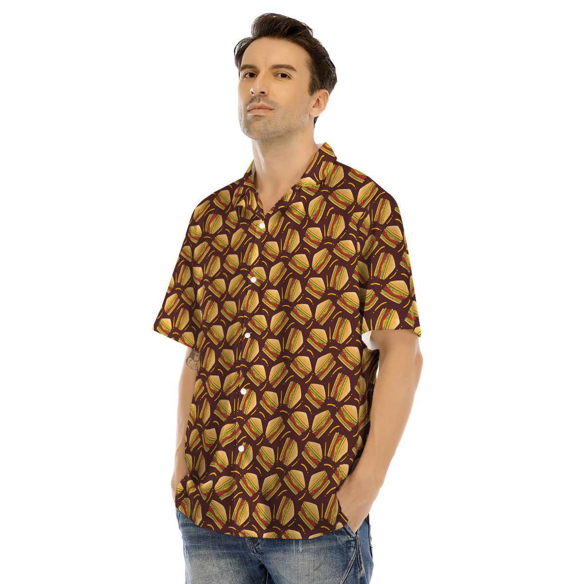 Sandwiches Brown Print Pattern Men's Hawaiian Shirt-grizzshop