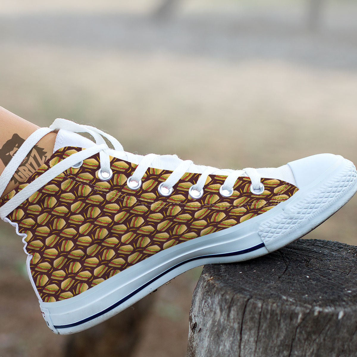 Sandwiches Brown Print Pattern White High Top Shoes-grizzshop