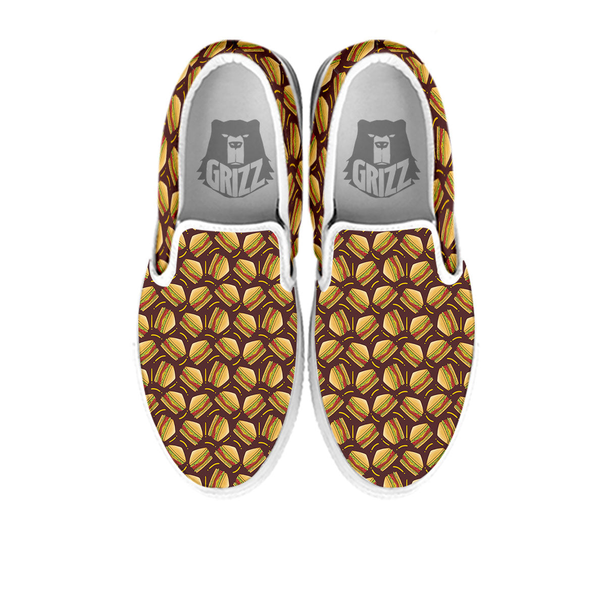 Sandwiches Brown Print Pattern White Slip On Shoes-grizzshop