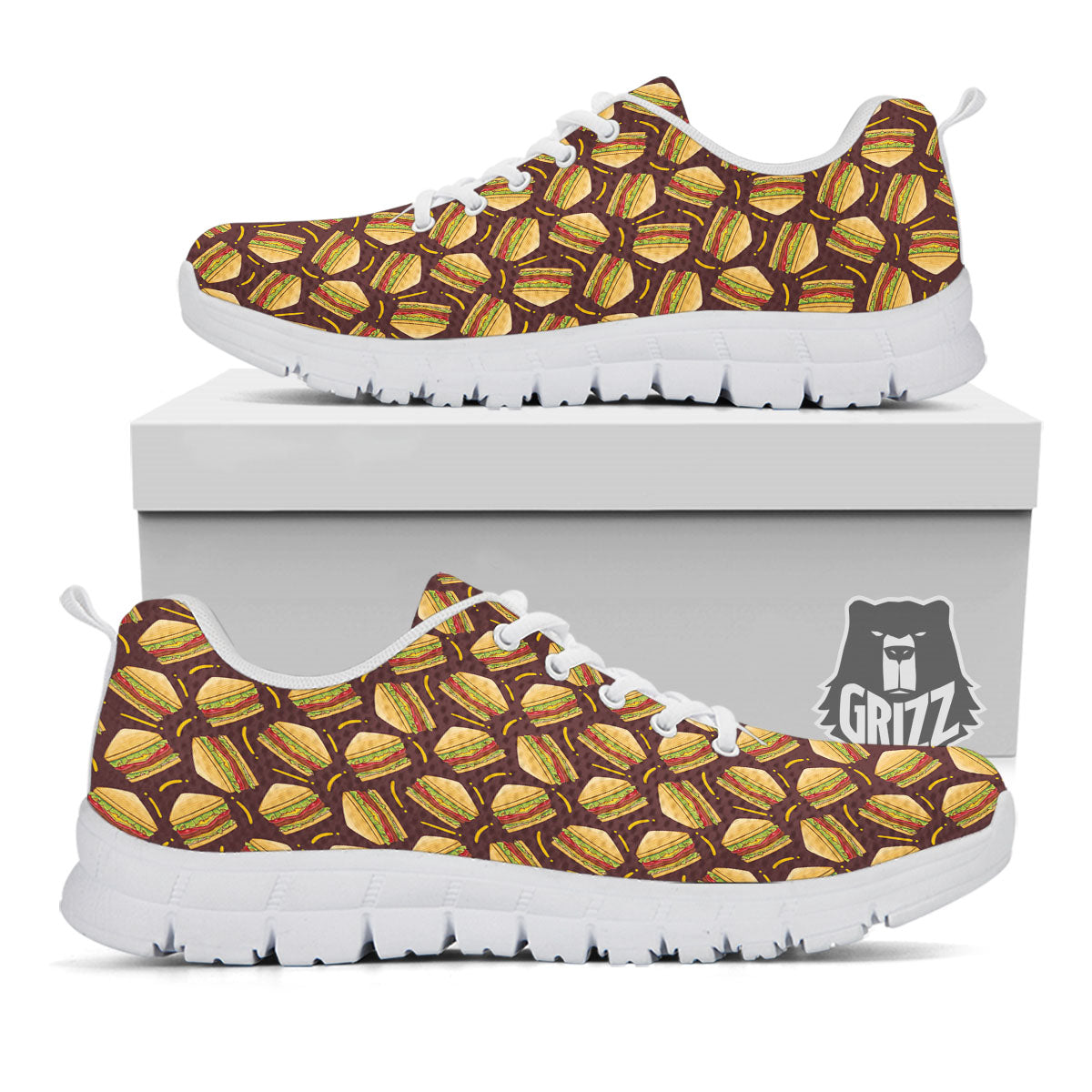 Sandwiches Brown Print Pattern White Sneaker-grizzshop