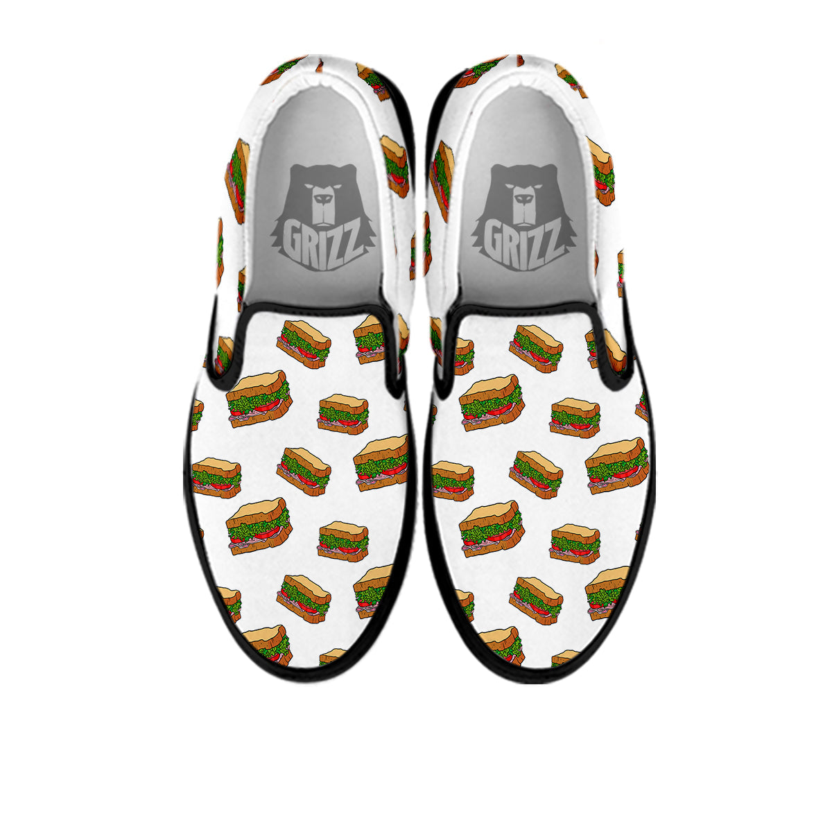 Sandwiches White Print Pattern Black Slip On Shoes-grizzshop