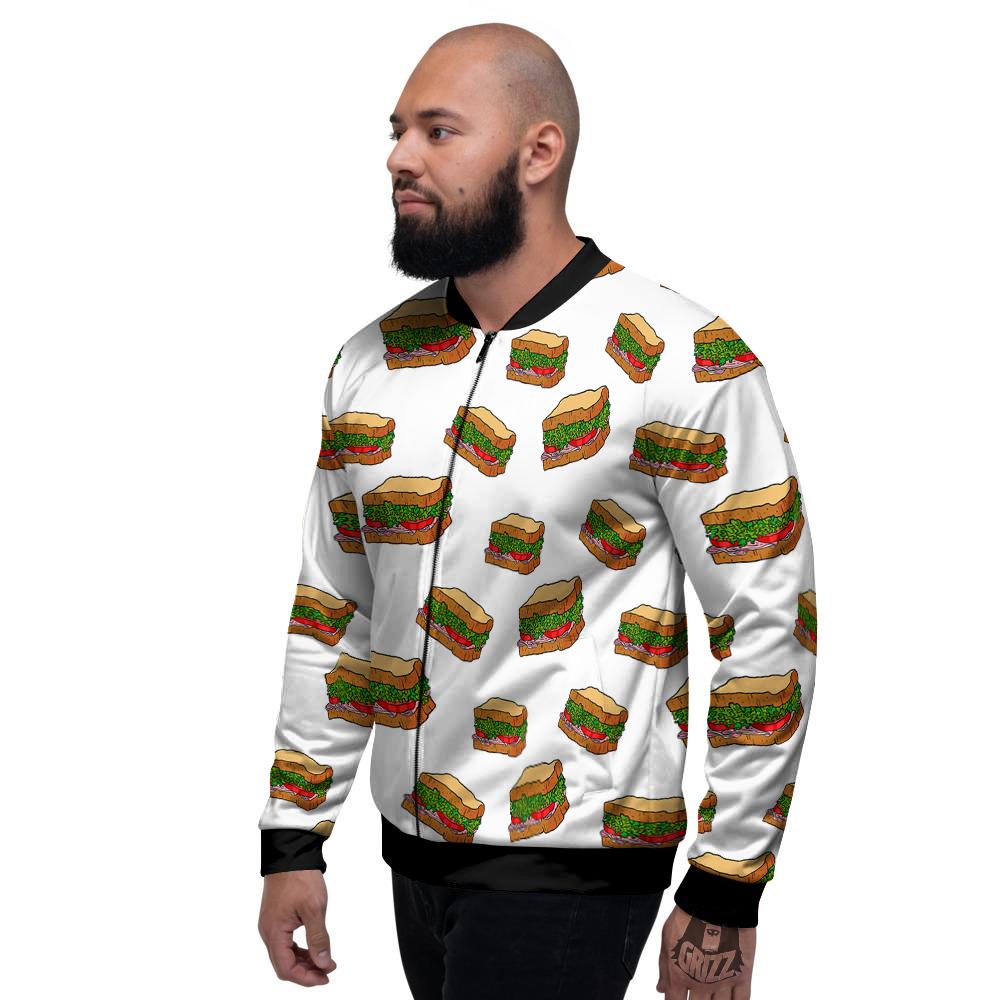 Sandwiches White Print Pattern Men's Bomber Jacket-grizzshop