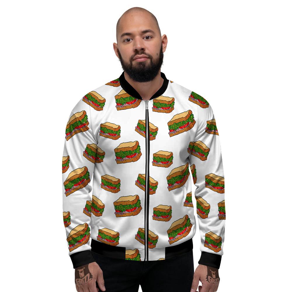 Sandwiches White Print Pattern Men's Bomber Jacket-grizzshop