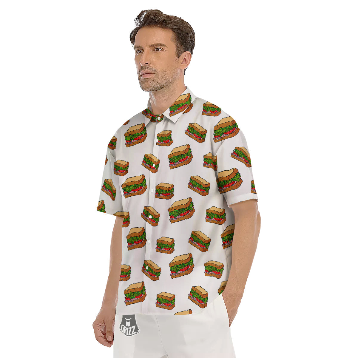 Sandwiches White Print Pattern Men's Short Sleeve Shirts-grizzshop
