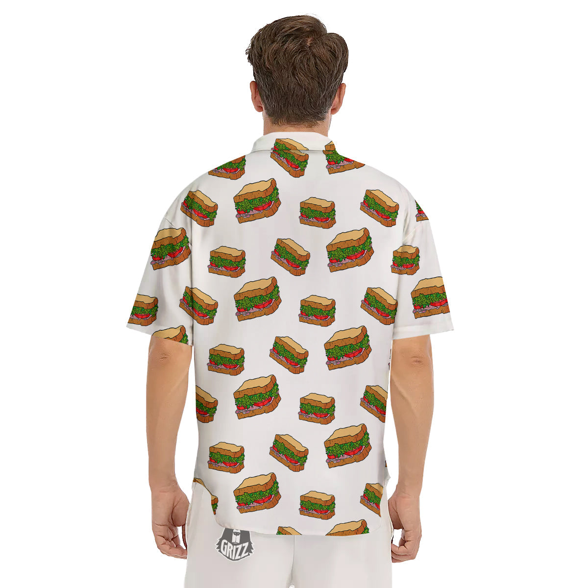 Sandwiches White Print Pattern Men's Short Sleeve Shirts-grizzshop