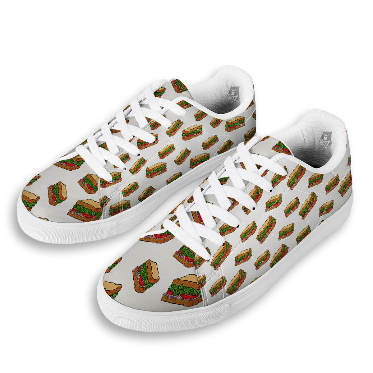 Sandwiches White Print Pattern White Low Top Sneakers-grizzshop