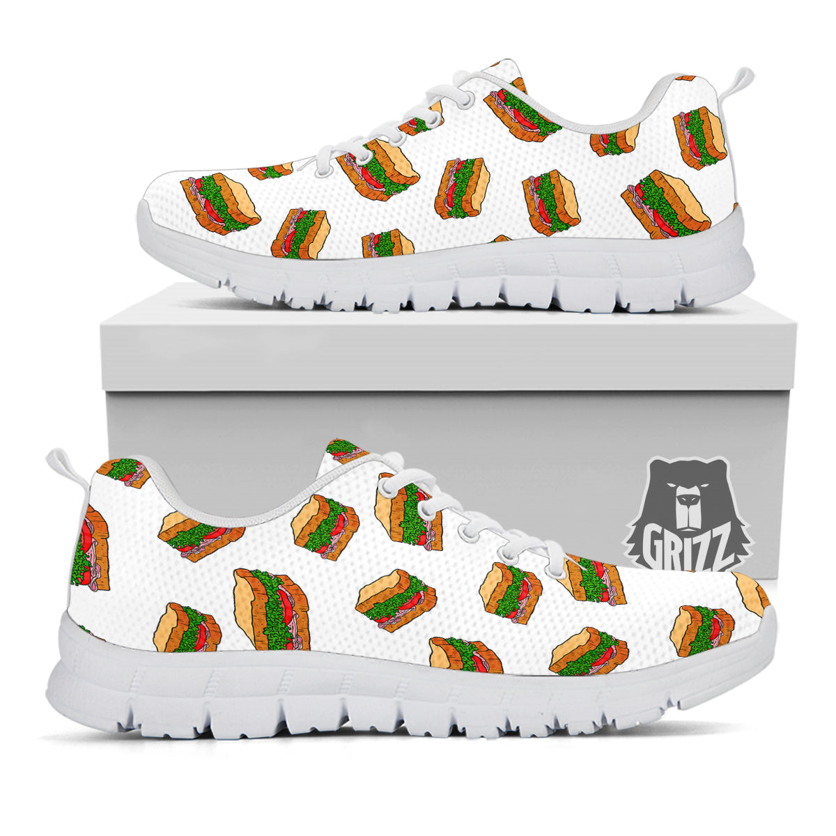Sandwiches White Print Pattern White Sneaker-grizzshop