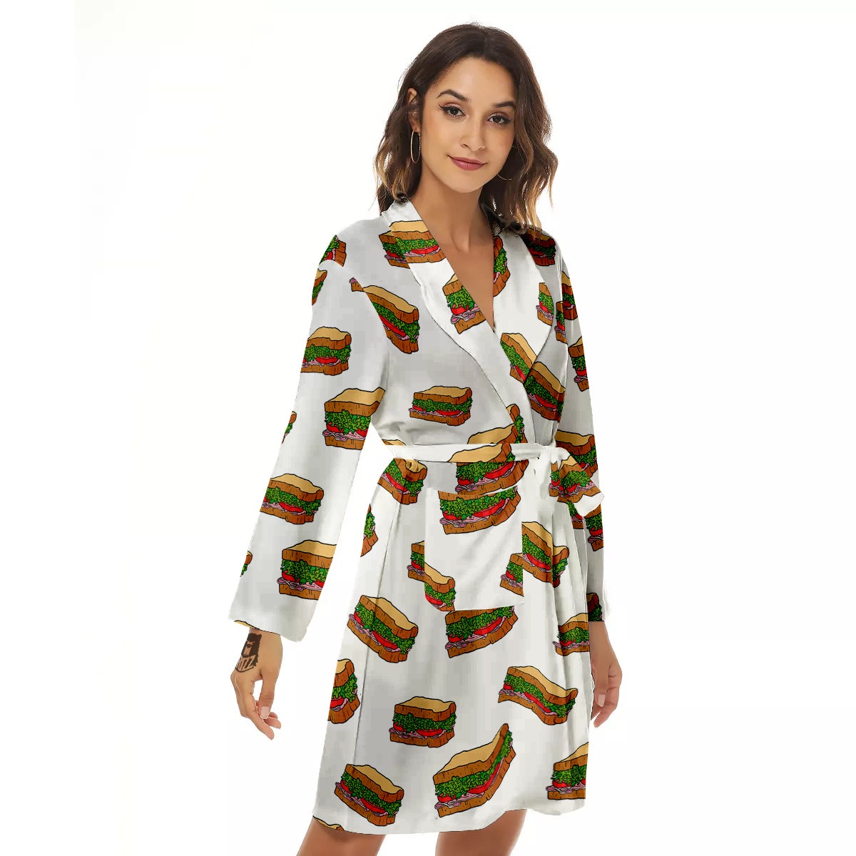 Sandwiches White Print Pattern Women's Robe-grizzshop