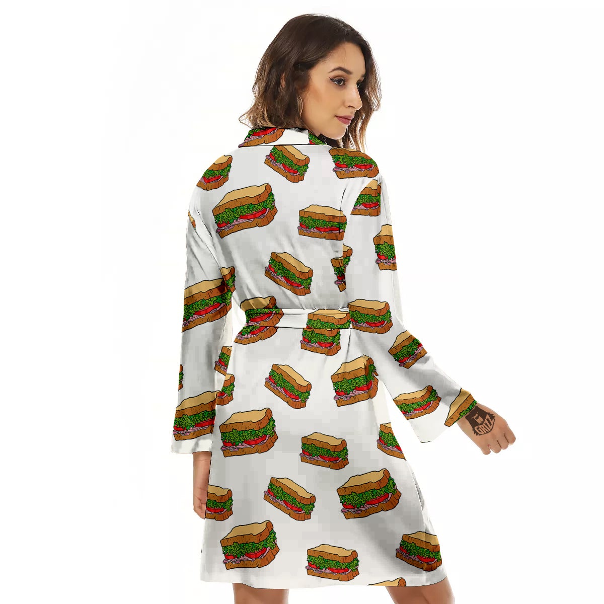Sandwiches White Print Pattern Women's Robe-grizzshop
