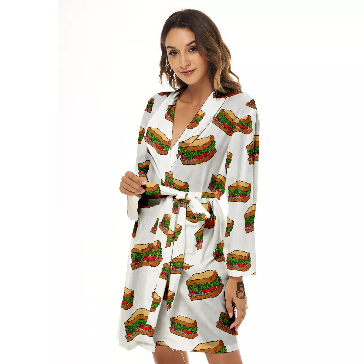 Sandwiches White Print Pattern Women's Robe-grizzshop