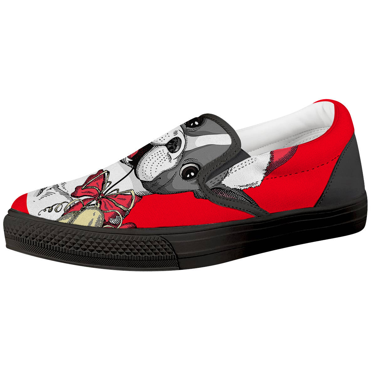 Santa Christmas French Bulldog Print Black Slip On Shoes-grizzshop