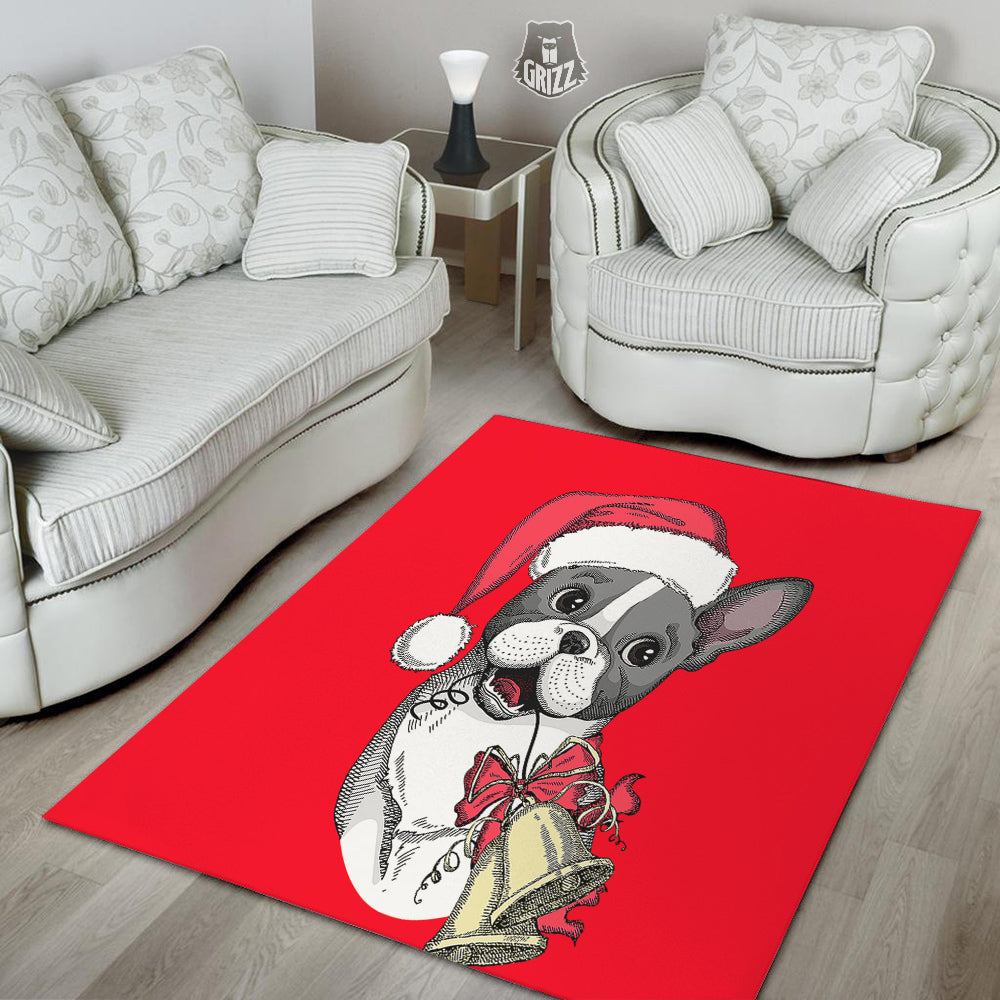 Santa Christmas French Bulldog Print Floor Mat-grizzshop