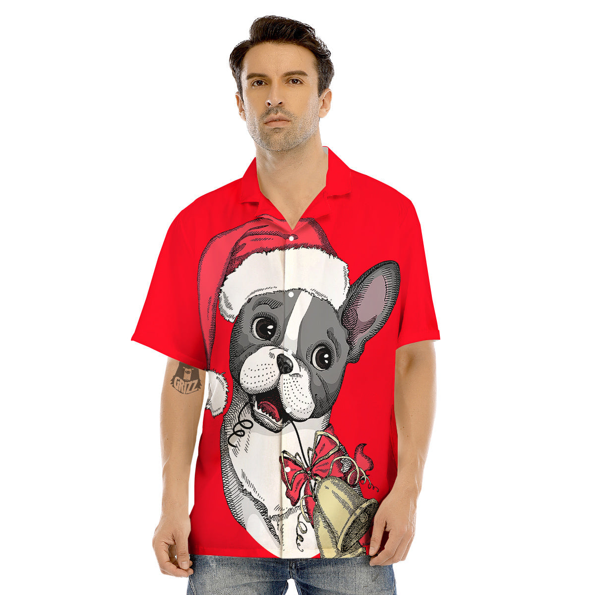 Santa Christmas French Bulldog Print Men's Hawaiian Shirt-grizzshop