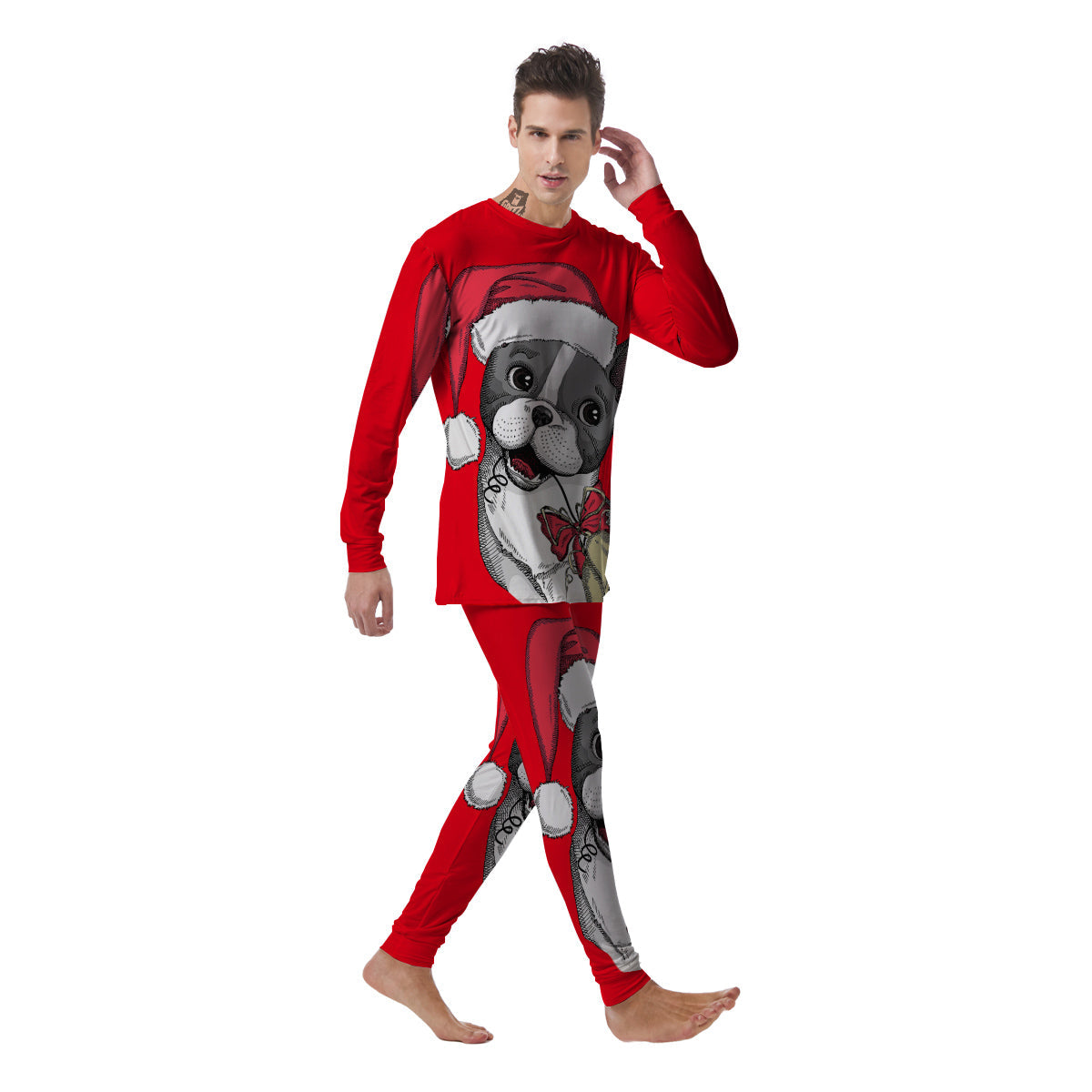 Santa Christmas French Bulldog Print Men's Pajamas-grizzshop