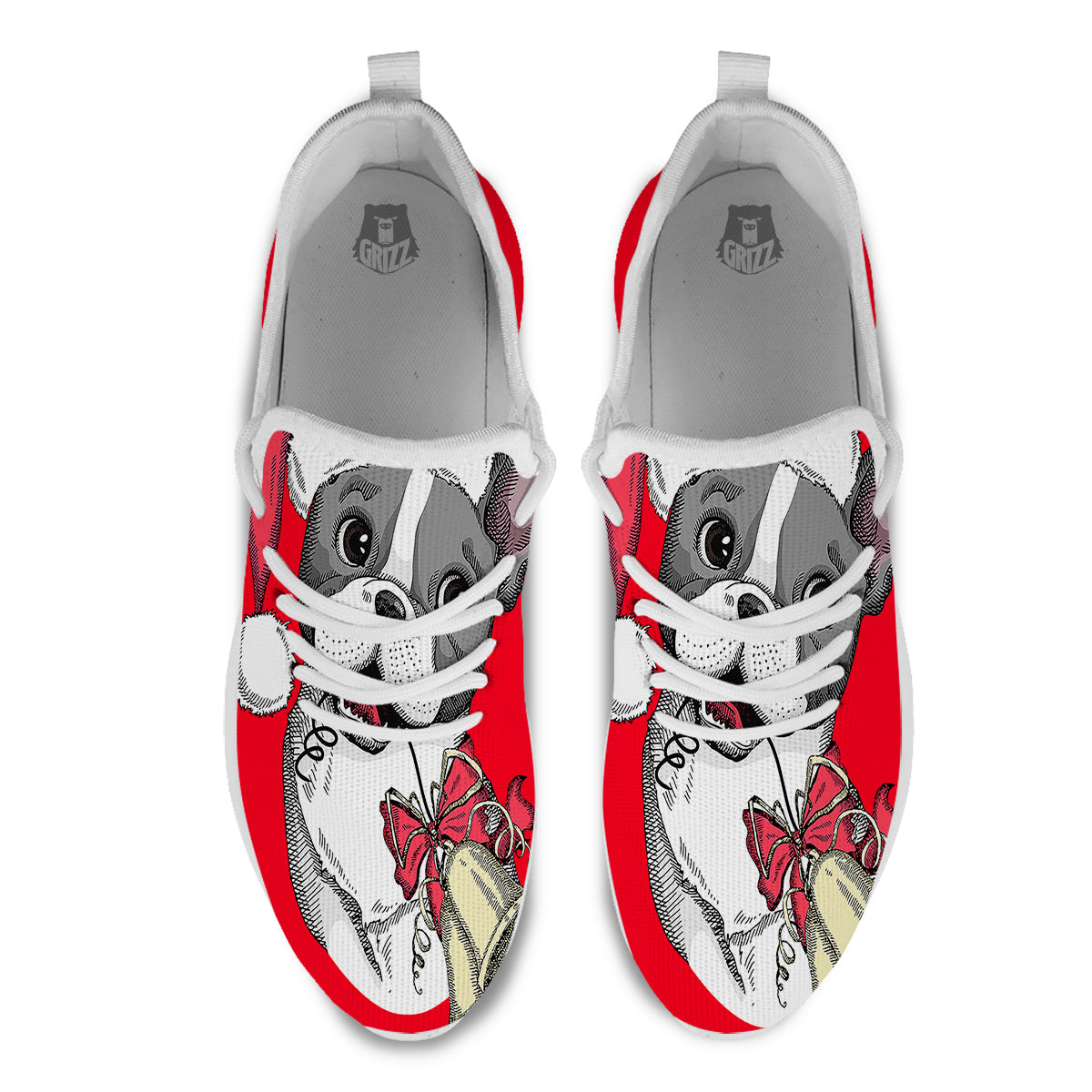 Santa Christmas French Bulldog Print White Athletic Shoes-grizzshop