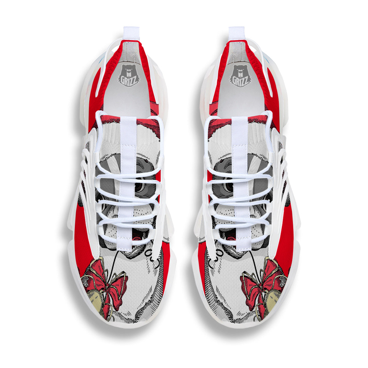 Santa Christmas French Bulldog Print White Gym Shoes-grizzshop