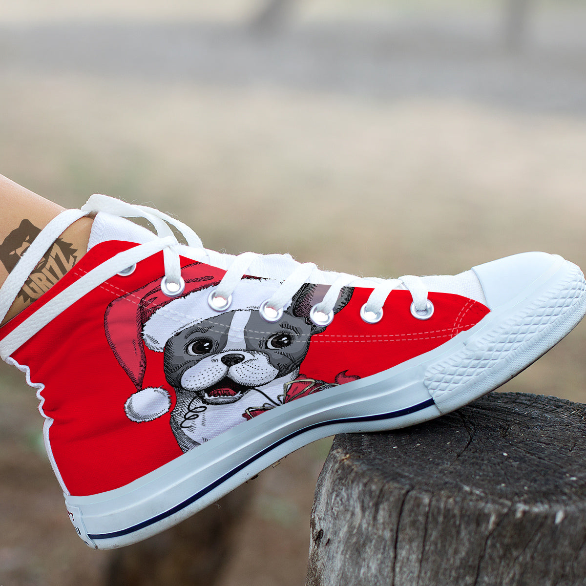 Santa Christmas French Bulldog Print White High Top Shoes-grizzshop