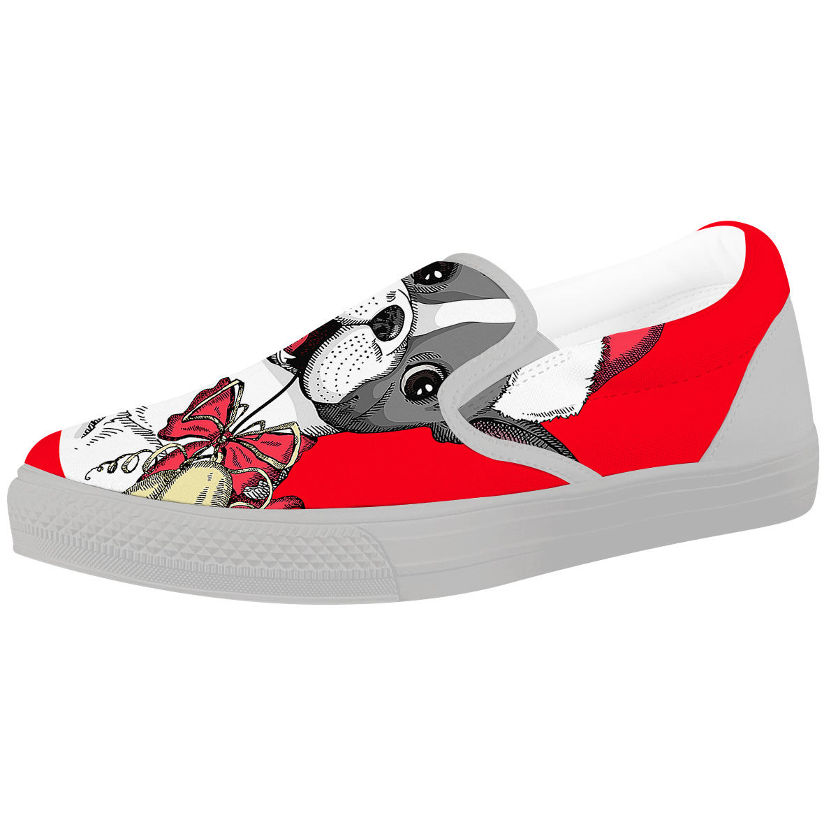 Santa Christmas French Bulldog Print White Slip On Shoes-grizzshop