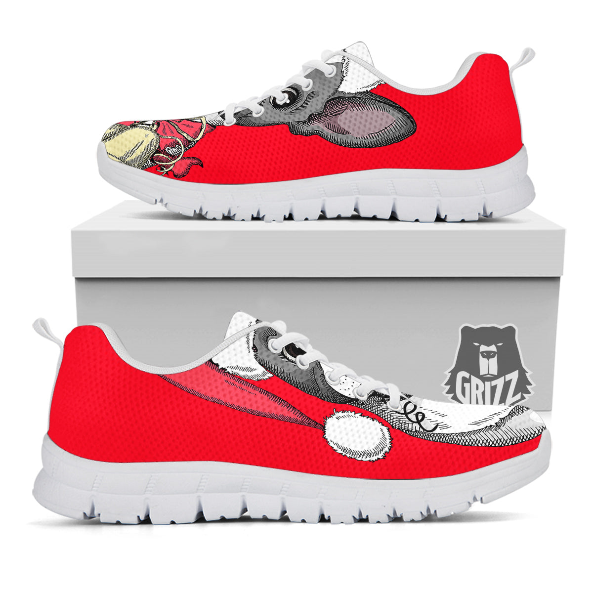 Santa Christmas French Bulldog Print White Sneaker-grizzshop