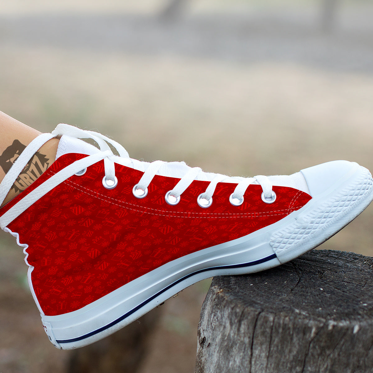 Santa Christmas Gift Print Pattern White High Top Shoes-grizzshop