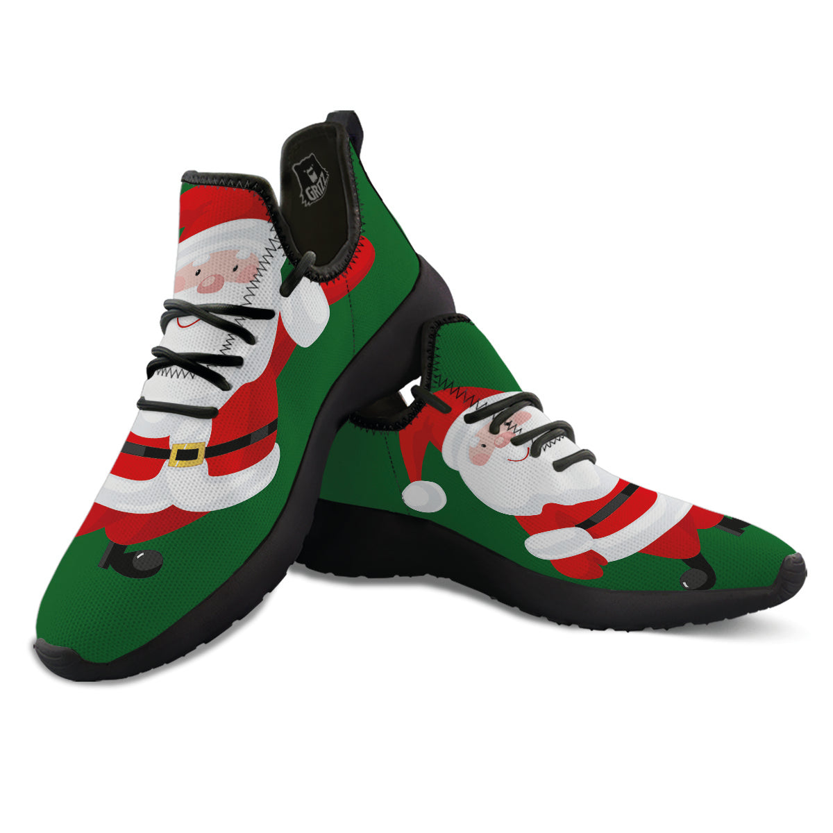 Santa Claus Cartoon Print Black Athletic Shoes-grizzshop