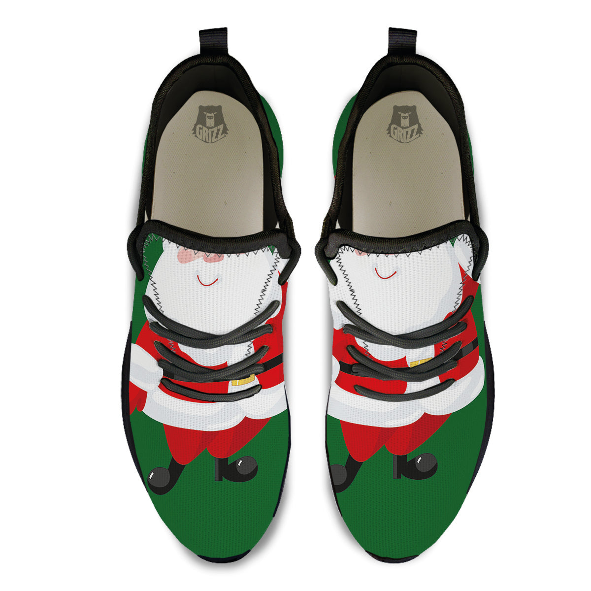 Santa Claus Cartoon Print Black Athletic Shoes-grizzshop