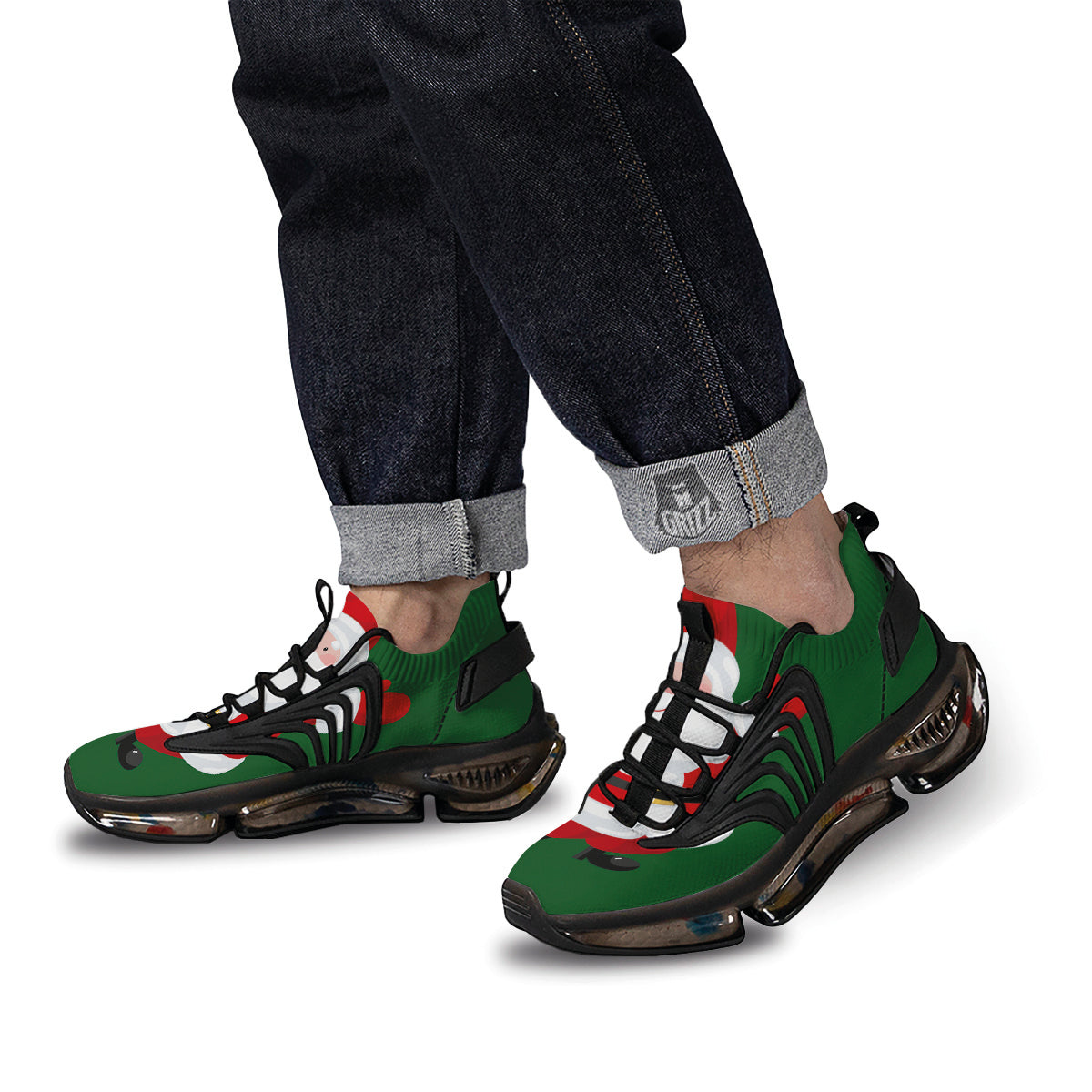 Santa Claus Cartoon Print Black Gym Shoes-grizzshop