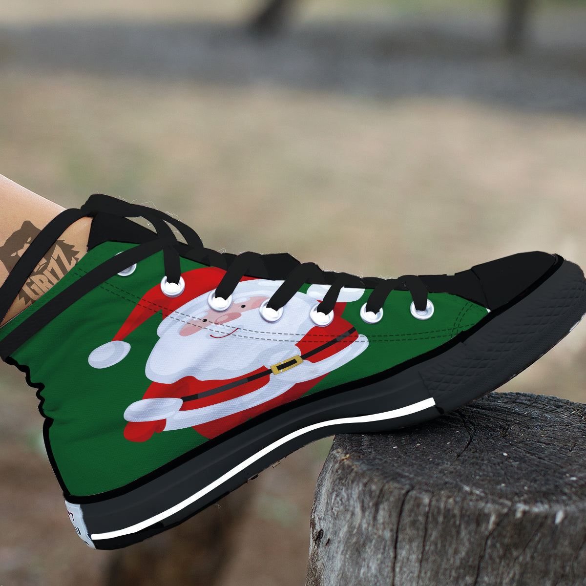 Santa Claus Cartoon Print Black High Top Shoes-grizzshop