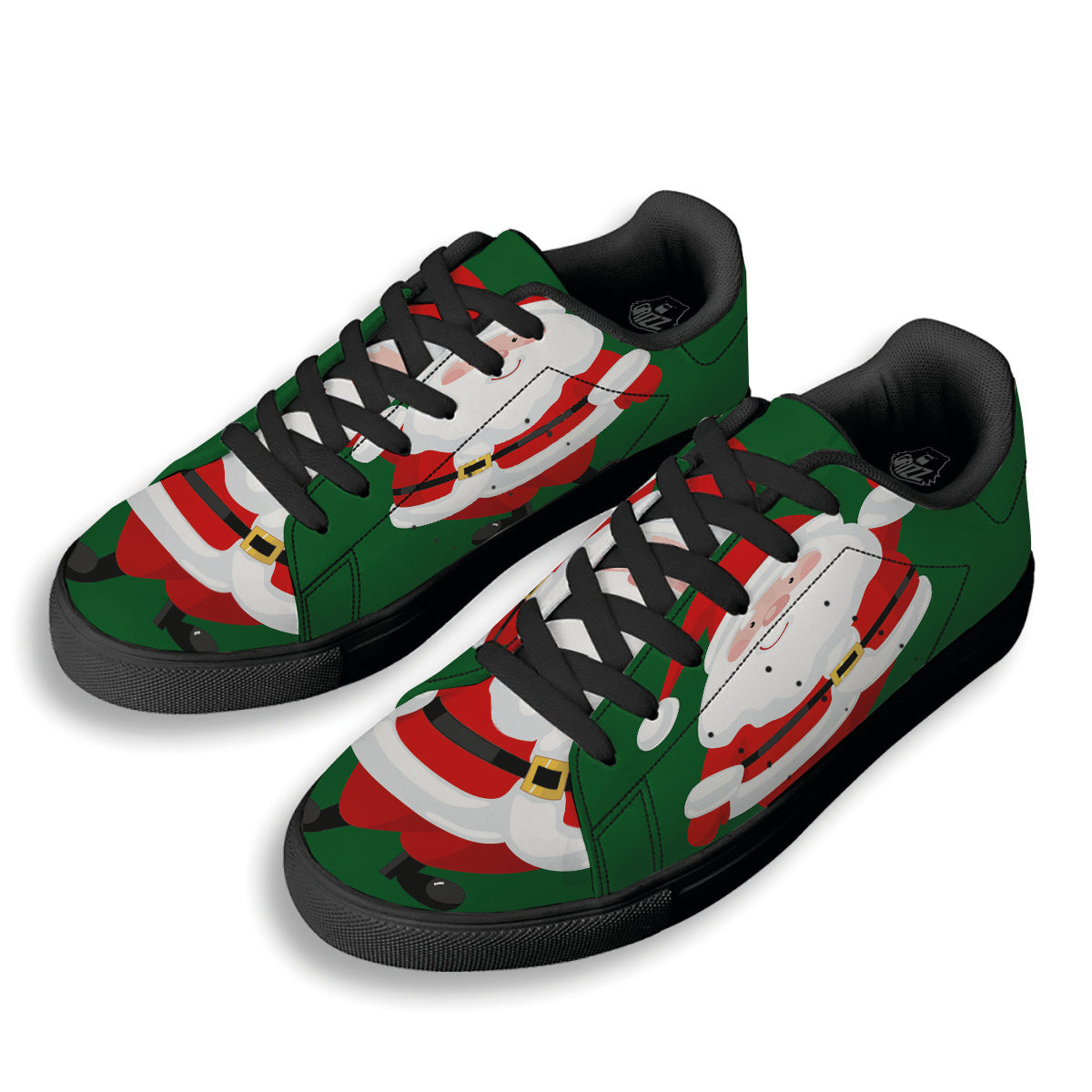 Santa Claus Cartoon Print Black Low Top Sneakers-grizzshop
