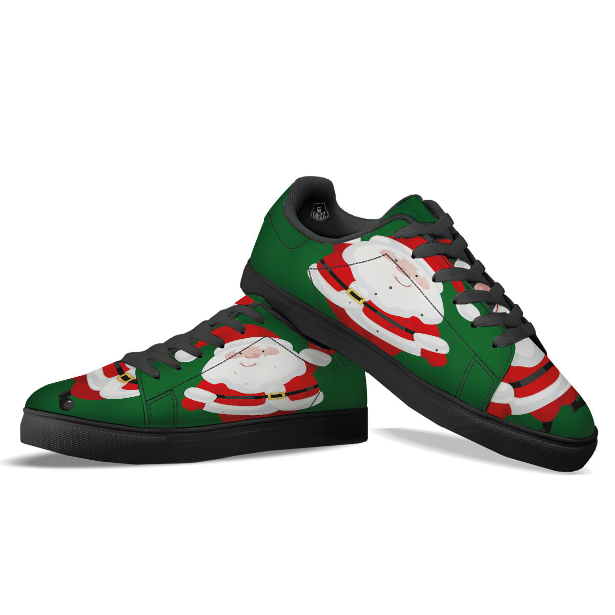 Santa Claus Cartoon Print Black Low Top Sneakers-grizzshop