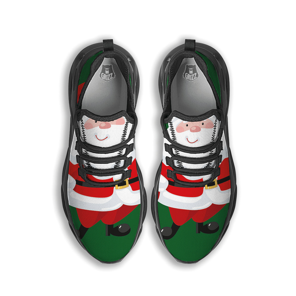 Santa Claus Cartoon Print Black Running Shoes-grizzshop