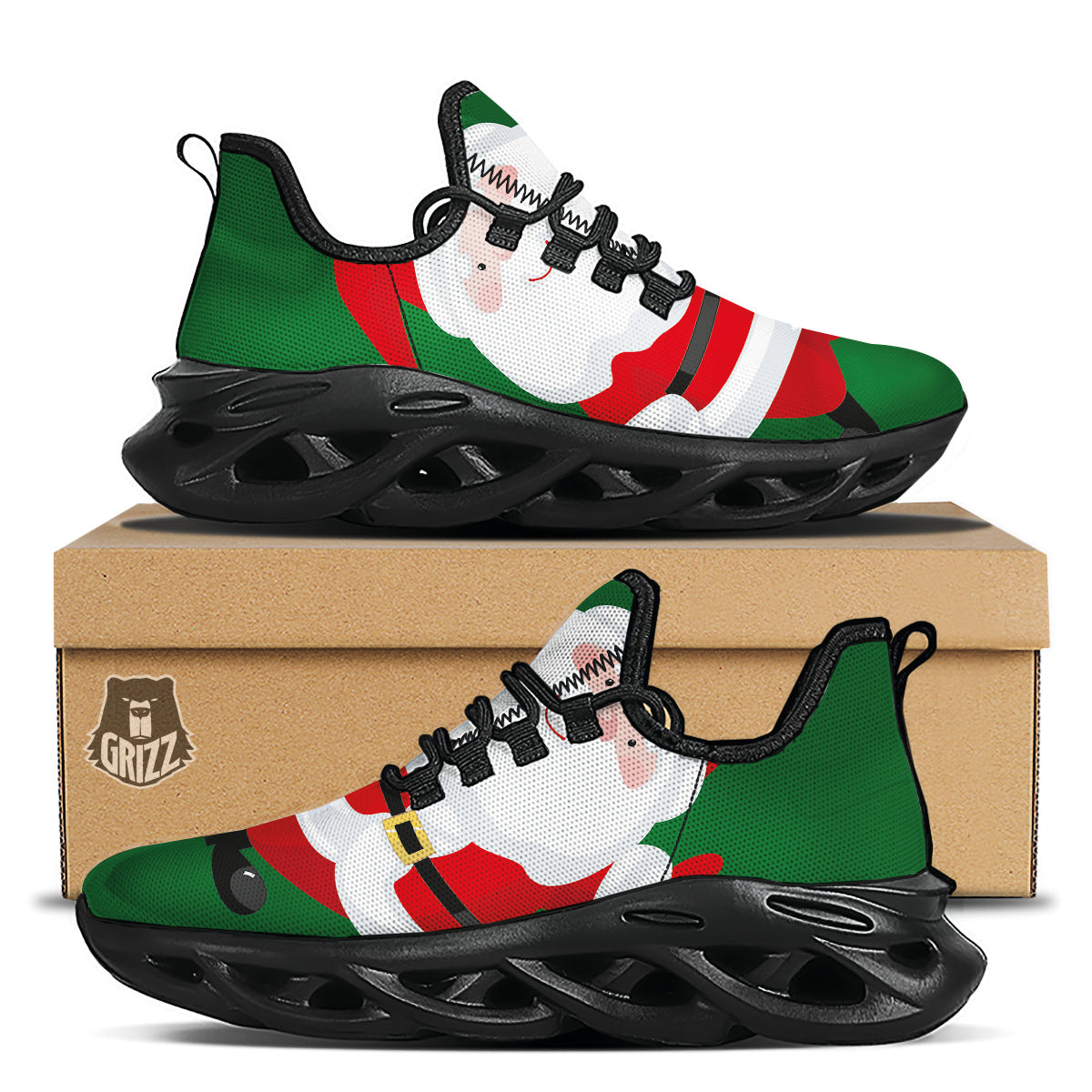 Santa Claus Cartoon Print Black Running Shoes-grizzshop