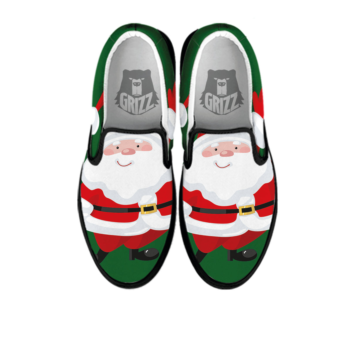 Santa Claus Cartoon Print Black Slip On Shoes-grizzshop