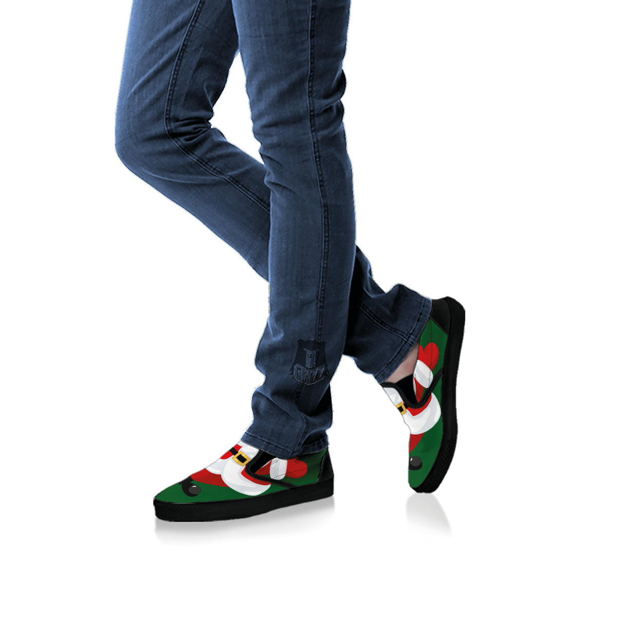 Santa Claus Cartoon Print Black Slip On Shoes-grizzshop