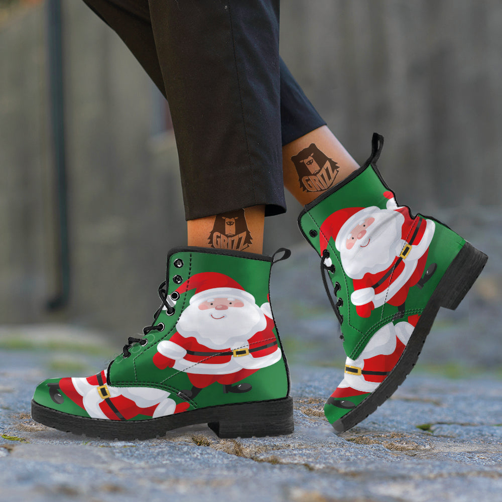 Santa Claus Cartoon Print Leather Boots-grizzshop